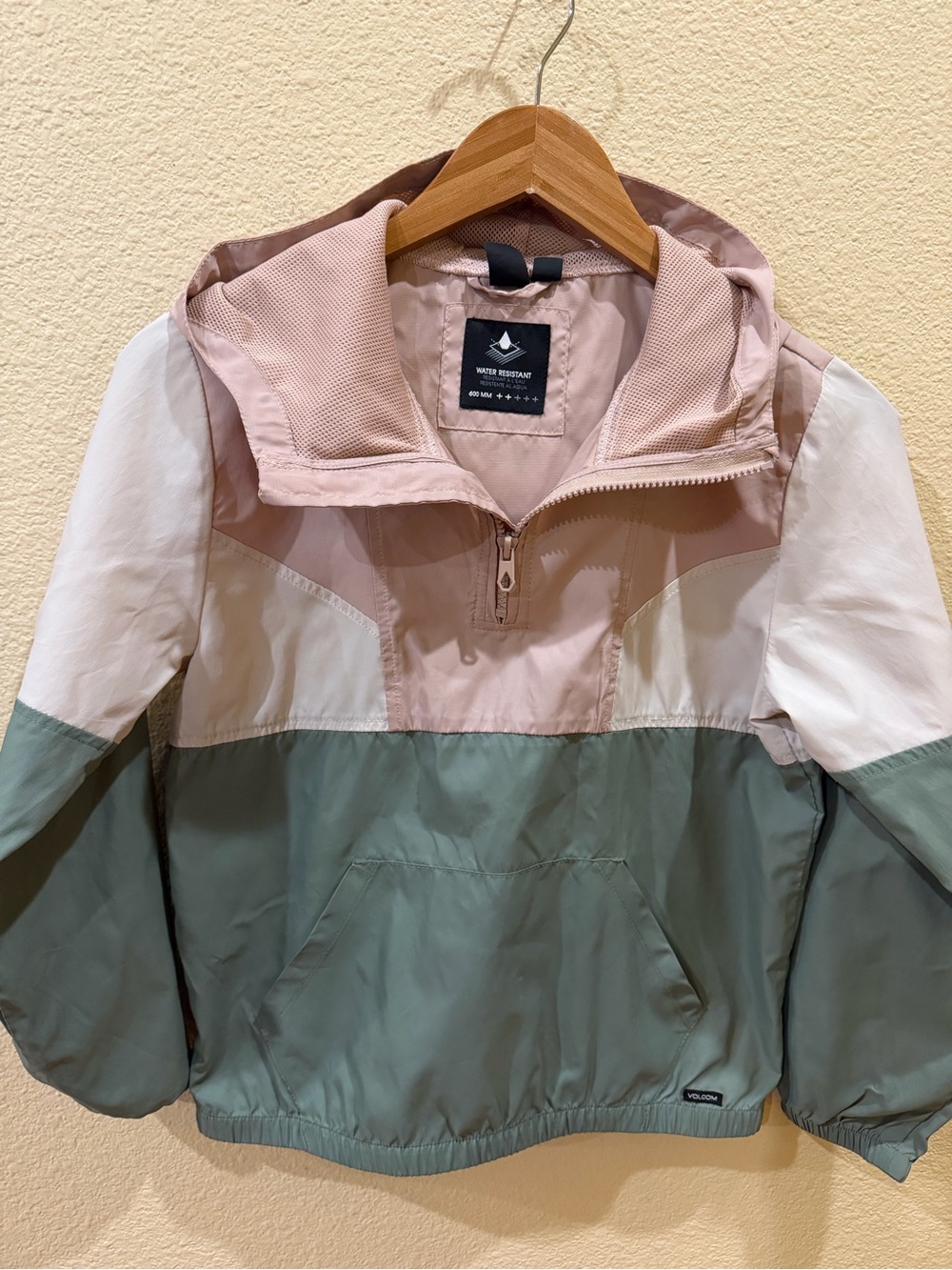 Volcom Pink, White & Sage Green Colorblock Pullover